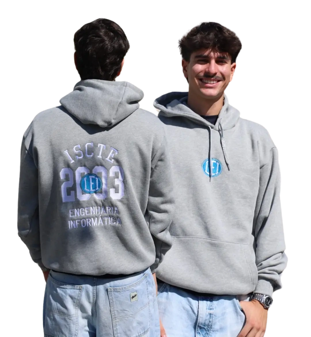 Sweat oficial bordada de LEI — frente e costas